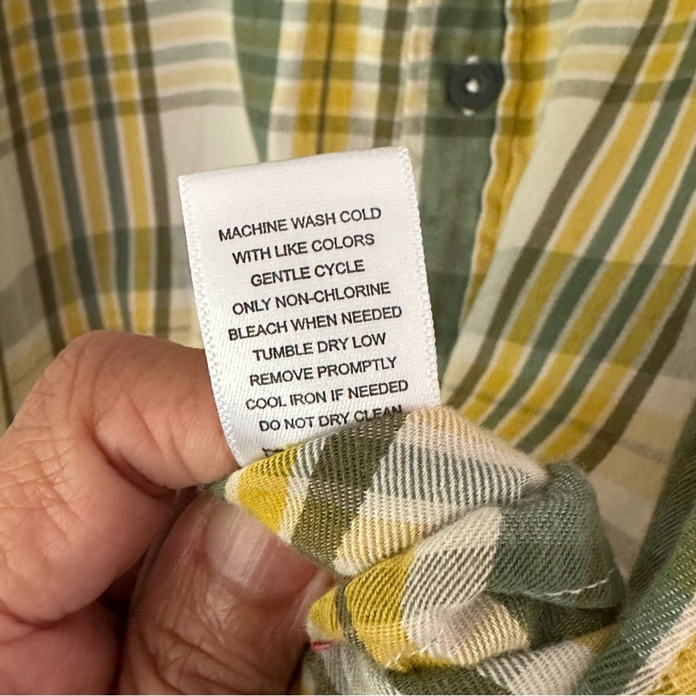 EMS Eastern Mountain Sports Plaid Flannel Shirt Sz S Green Yellow Grunge - Picture 9 of 9